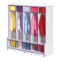 Jonti-Craft Rainbow Accents 5-Section Cubbie Coat Locker with Step (Shown in Purple)