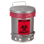 Justrite 05934 Foot-Operated Soundgard 10 Gallon Biohazard Waste Safety Can, Silver