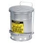 Justrite 09304 Foot-Operated Soundgard 10 Gallon Oily Waste Safety Can, Silver