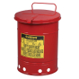 Justrite 09310 Hand-Operated 10 Gallon Oily Waste Safety Can, Red