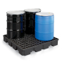 Eagle 1645B 4-Drum Low Profile 51.5" W x 51.5" L Spill Containment Pallet with Drain, 66 Gallons, Black (example of application)