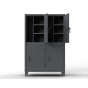 Strong Hold 50" W x 24" D x 78" H 12-Gauge Steel Double-Tier Locker with 4 Compartments, 8 Shelves, Coat Hooks, Dark Grey