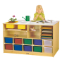 Jonti-Craft Mobile Twin Cubbie Classroom Island Storage with Colored Trays