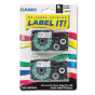 Casio KL XR9X2S 9 mm x 26 ft. Label Tape Cassette, Black on Clear, 2/Pack