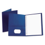 Oxford 1/2" Capacity 8-1/2" x 11" Tang Fastener Twin-Pocket Folders, Blue, 25/Box