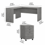 Bush Furniture 60" W L Shaped Desk with 3-Drawer Mobile Pedestal