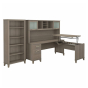 Bush Furniture Somerset 72" W 3 Position Sit to Stand L-Shaped Office Desk with Hutch and Bookcase (Shown in Brown)