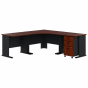 Bush Business Furniture Series A 84" W x 84" D Corner Desk with 3-Drawer Mobile Pedestal, Hansen Cherry