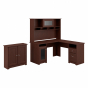 Bush Furniture Cabot 60" W L-Shaped Office Desk Set with Hutch and Storage (Shown in Harvest Cherry)