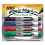 BIC Magic Marker Bold Dry Erase Marker, Chisel Tip, Assorted, 4-Pack