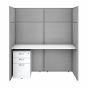 Bush Furniture Easy Office 60" W Desk with 66" H Closed Cubicle Panel and File Cabinet, Pure White/Silver Gray Fabric