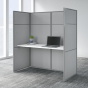 Bush Furniture Easy Office 60" W Desk with 66" H Closed Cubicle Panel, Pure White/Silver Gray Fabric