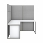 Bush Furniture Easy Office 60" W L Shaped Desk with 66" H Cubicle Panel and File Cabinet, Pure White/Silver Gray Fabric