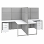 Bush Furniture Easy Office 60" W 2 Person L Desk with 66" H Cubicle Panel and Drawers, Pure White/Silver Gray Fabric