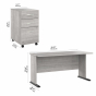 Studio A 60" W Computer Desk with 3-Drawer Mobile File Cabinet  Dimensions