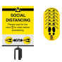 QueueMaster Social Distancing 13 ft Retractable Belt Barrier Stanchion Bundle, Social Distancing Belt