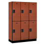 Salsbury 18-22000 Series 18" Wide Double Tier, 3 Wide Designer Wood Lockers Shown in Cherry, Side Panel Sold Separately