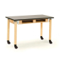 NPS Height Adjustable Chemical Resistant Book Compartment Mobile Science Lab Tables, Oak Legs