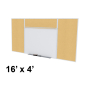 Ghent SPC416E-K Style-E 16 ft. x 4 ft. Natural Cork Tackboard and Porcelain Magnetic Combination Whiteboard