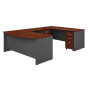 Bush Series C U-Shaped Bow Front Office Desk with Mobile Pedestals (Shown in Hansen Cherry) 