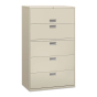 HON Brigade 695LQ 5-Drawer 42" Wide Lateral File Cabinet, Letter & Legal Size, Light Gray