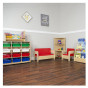 Wood Designs 30" W x 20" H Kindergarten Classroom Bench with Back, Red Cushions