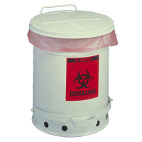 Justrite 10 Gallon Biohazard Waste Safety Can, Foot-Operated, White