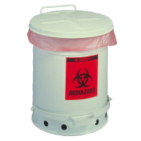 Justrite 05935 Foot-Operated Soundgard 10 Gallon Biohazard Waste Safety Can, White