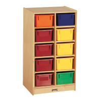 Jonti-Craft 10 Cubbie-Tray Mobile Classroom Storage Unit with Colored Trays