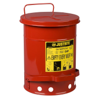 Justrite 09100 Foot-Operated 6 Gallon Oily Waste Safety Can, Red