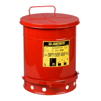 Justrite 09308 Foot-Operated Soundgard 10 Gallon Oily Waste Safety Can, Red