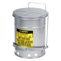 Justrite 09304 Foot-Operated Soundgard 10 Gallon Oily Waste Safety Can, Silver
