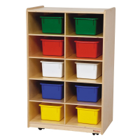 Wood Designs Vertical Classroom Storage with 10 Cubbie Trays (Shown with Assorted Trays)