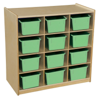Wood Designs Childrens Classroom Storage 12-Cubby with Trays, 30" H x 30" W x 15" D (Shown in Green)