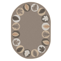 Joy Carpets Lively Leaves Oval Classroom Rug, Neutral
