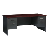Hirsh Modular 72" W x 36" D Double Pedestal Desk (Shown in Charcoal/Mahogany)