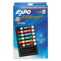Expo Low-Odor Dry Erase Marker and Organizer Kit, Assorted, Pack of 6 Markers, 1 Eraser
