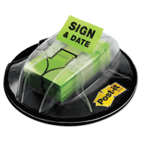 Post-it 1" x 1-3/4" "Sign Here" Flags in Dispenser, Bright Green, 200 Flags/Dispenser
