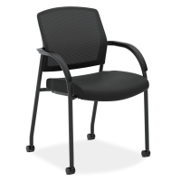 HON Lota Mesh-Back Fabric Stacking Chair, Black (Shown with Casters)