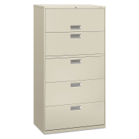 HON Brigade 5-Drawer 36" Wide Lateral File Cabinet, Letter & Legal Size (Shown in Light Grey)