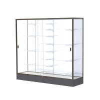 Waddell Colossus Aluminum Frame Black Base Floor Display Case 72" W x 66"H x 20"D (Shown in White Laminate/Dark Bronze)