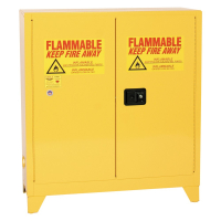 Eagle 3010LEGS Self Close Two Door Flammable Tower Safety Cabinet with Legs, 30 Gallons, Yellow
