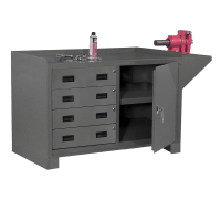 Durham Steel Stationary Workstation with 2 Fixed Shelves, 4 Drawers and 1 Lockable Door
