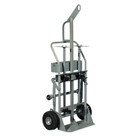 Justrite 600 lb Hoist Ring Tool Tray Double Cylinder Hand Truck, 10.5" Pneumatic & Rear Casters