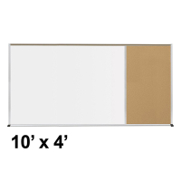 Best-Rite Style-E 10 x 4 Tackboard and Porcelain Magnetic Combination Whiteboard (Shown in Natural Cork)