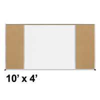 Best-Rite Style-F 10 x 4 Tackboard and Porcelain Magnetic Combination Whiteboard (Shown in Natural Cork)
