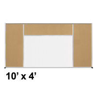 Best-Rite Style-H 10 x 4 Tackboard and Porcelain Magnetic Combination Whiteboard (Shown in Natural Cork)