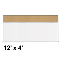 Best-Rite Style-C 12 x 4 Tackboard and Porcelain Magnetic Combination Whiteboard (Shown in Natural Cork)