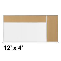 Best-Rite Style-D 12 x 4 Tackboard and Porcelain Magnetic Combination Whiteboard (Shown in Natural Cork)