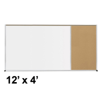Best-Rite Style-E 12 x 4 Tackboard and Porcelain Magnetic Combination Whiteboard (Shown in Natural Cork)